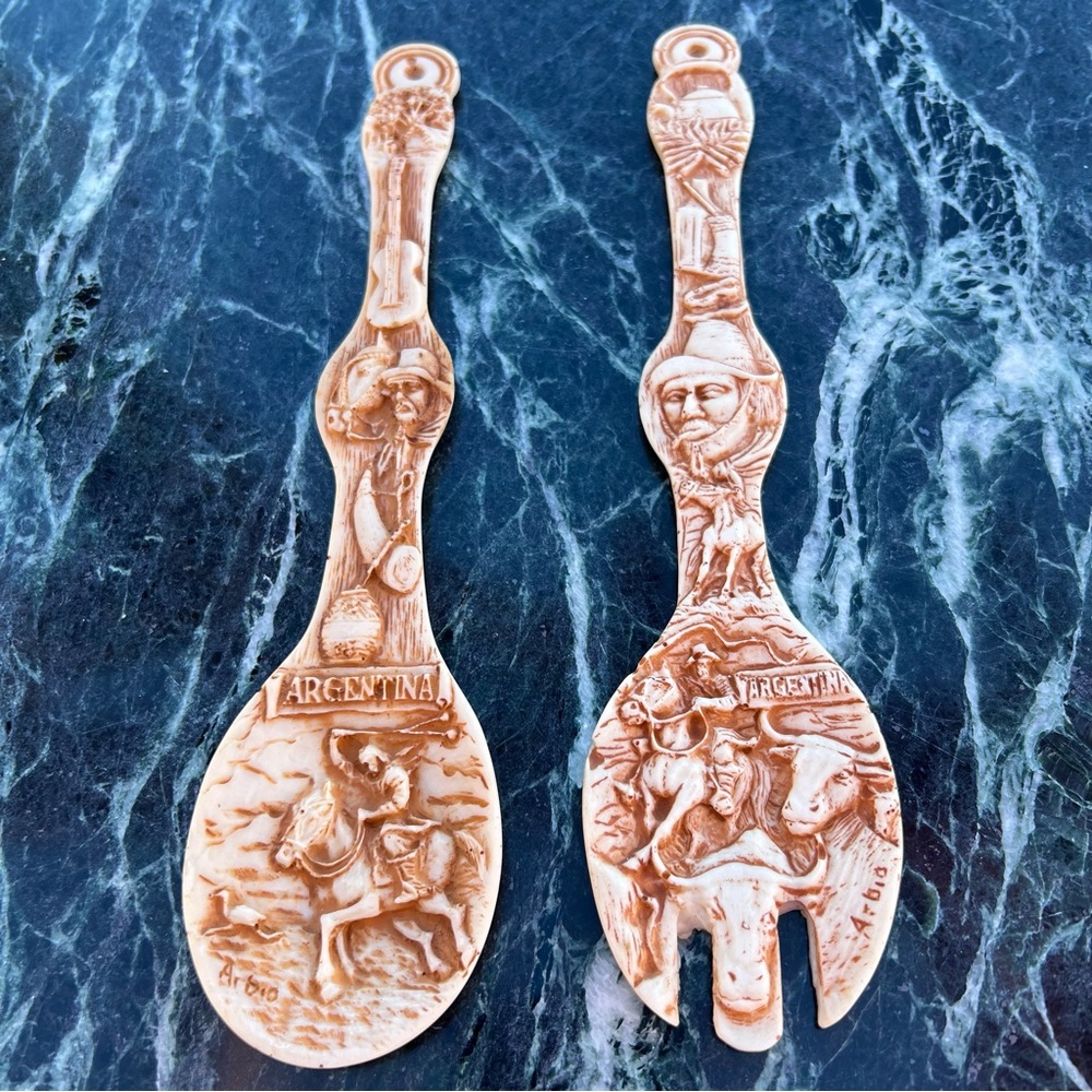 Argentina Carved Wooden Spoon and Fork Set